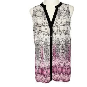 NWT RUFF HEWN GREY Sleeveless V-Neck Button Front Pink/White‎ Ombré Shirt Size M